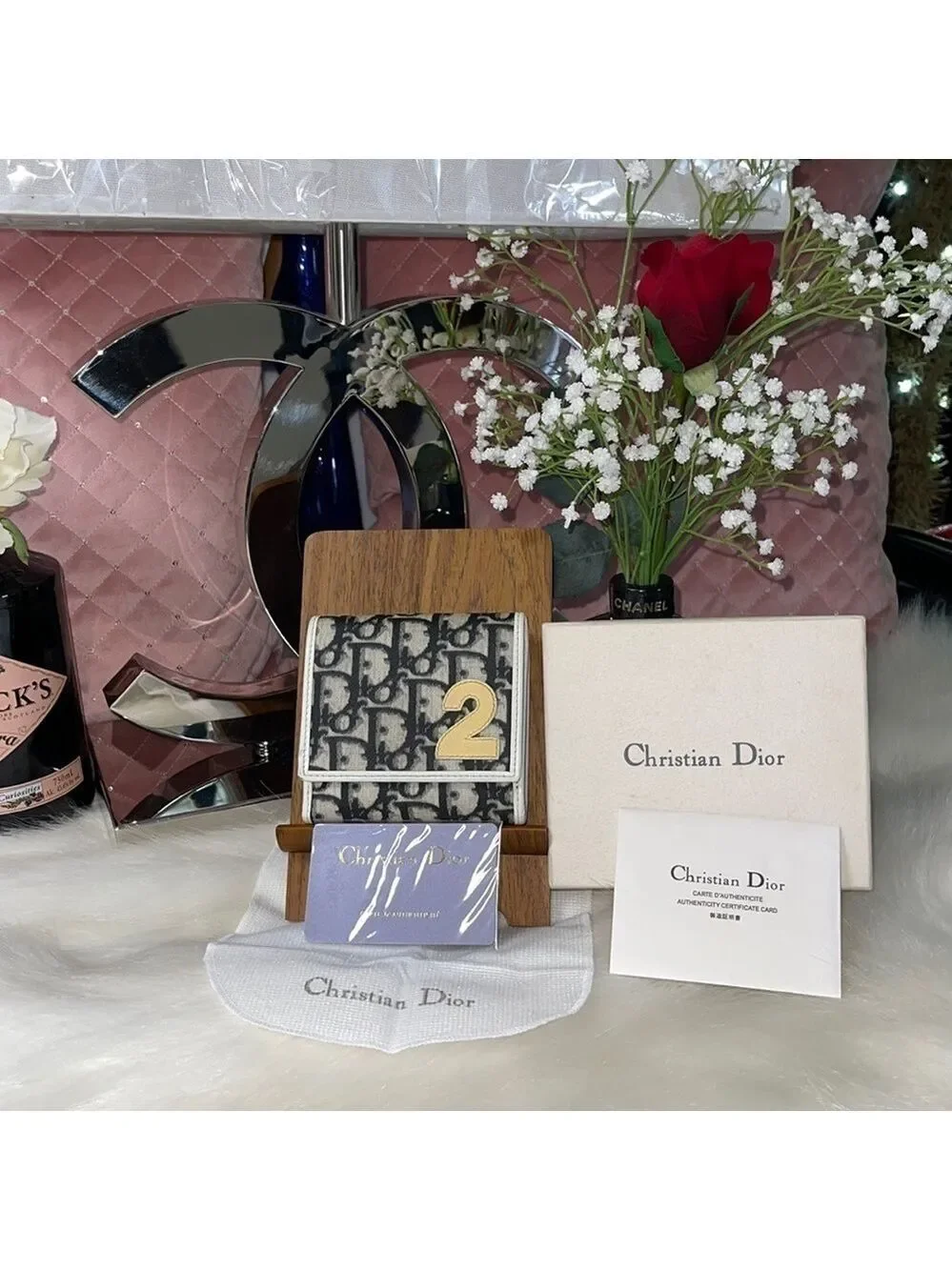 AUTHENTIC CHRISTIAN DIOR TROTTER #2 SNAP BIFOLD WALLET NAVY CREAM WITH BOX SPAIN